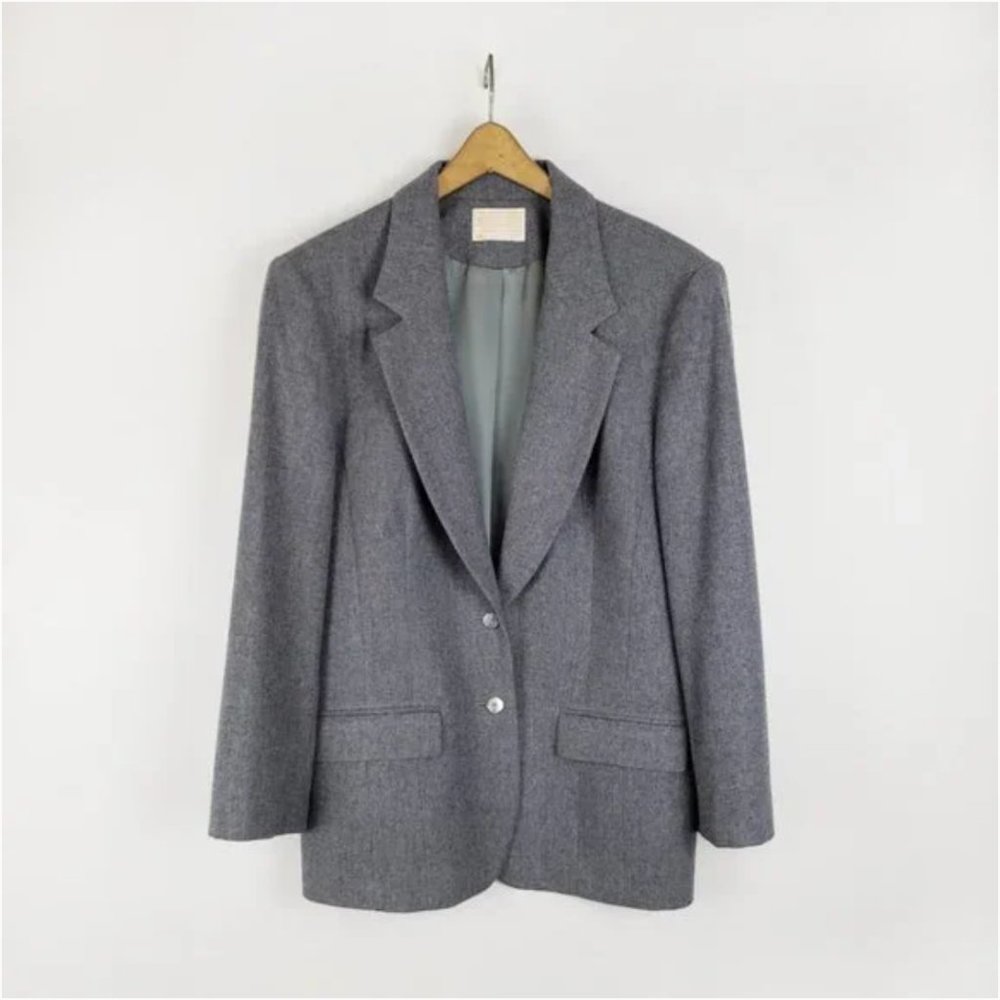 Classic preppy Pendleton VTG wool academic blazer est womens Large grey neutral